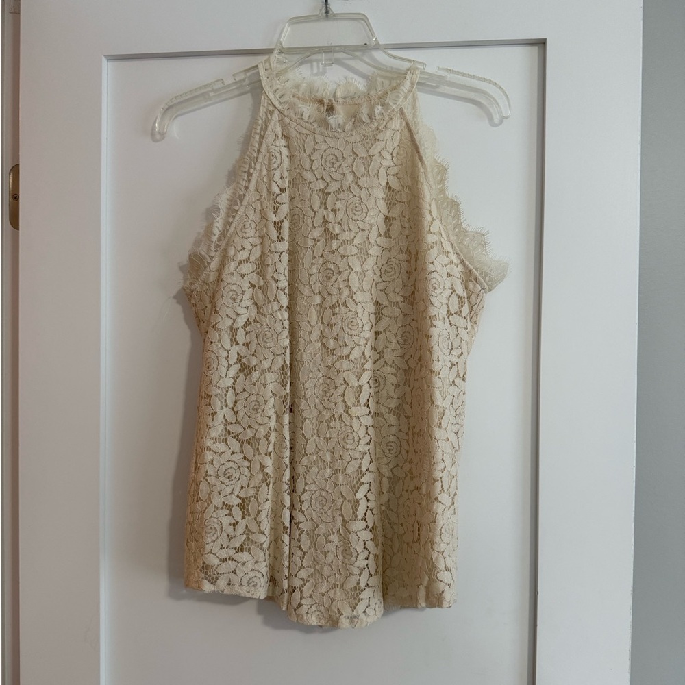 Elegant Cream Lace Halter Top
